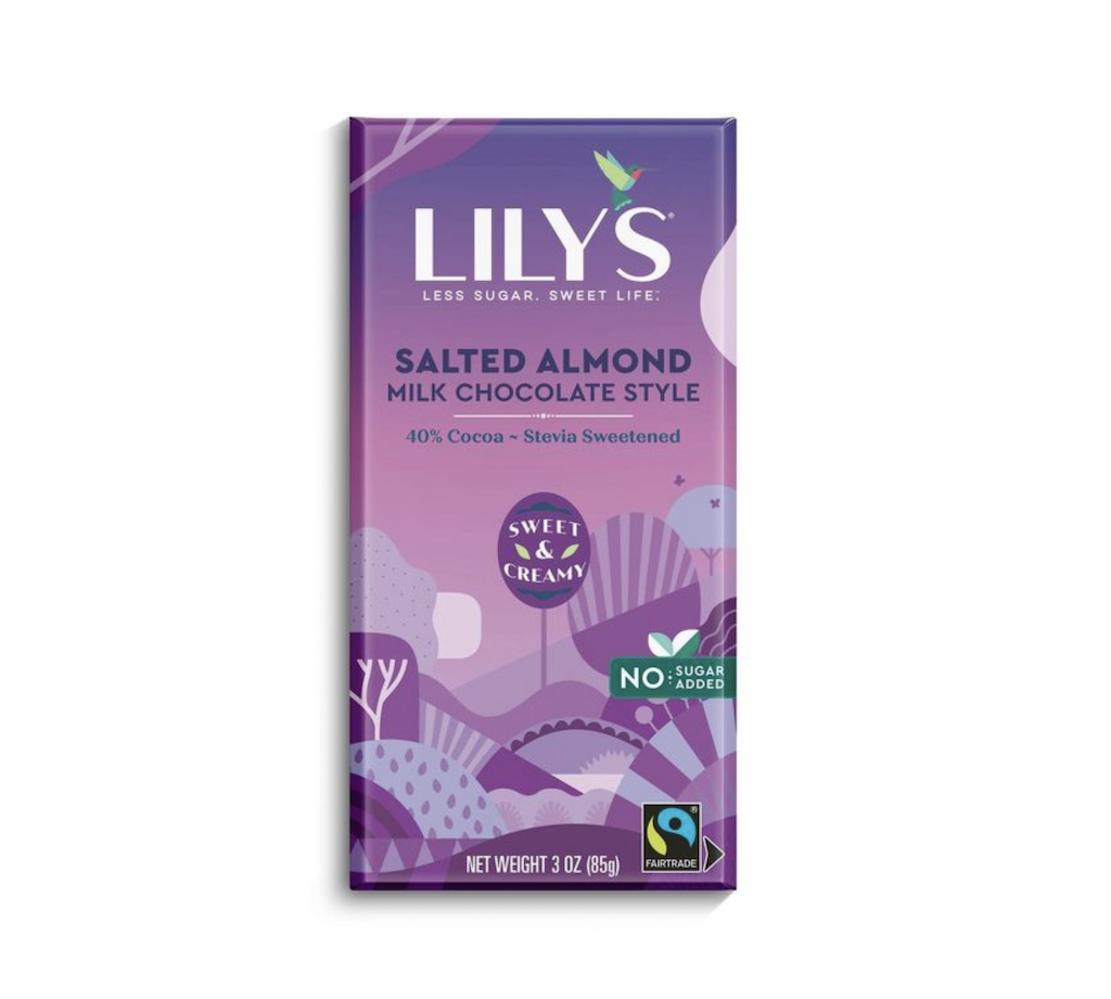 THANH SOCOLA SỮA 40% COCOA - HẠT HẠNH NHÂN MUỐI Lily s Salted Almond Milk Chocolate Style Bar, 80g thumbnail