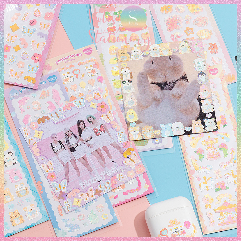 [HOTIS] [17 MẪU] Sticker trang trí card, toploader phong cách Hàn Quốc cán màng lấp lánh