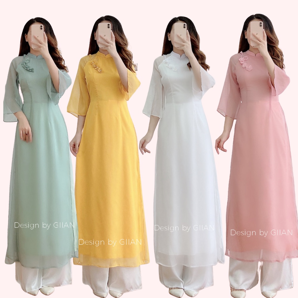 Áo Dài Voan tơ Mieso, vải voan mềm may 4 tà hoa tiết basic nhẹ nhàng mà sang chảnh- Áo dài Mieso