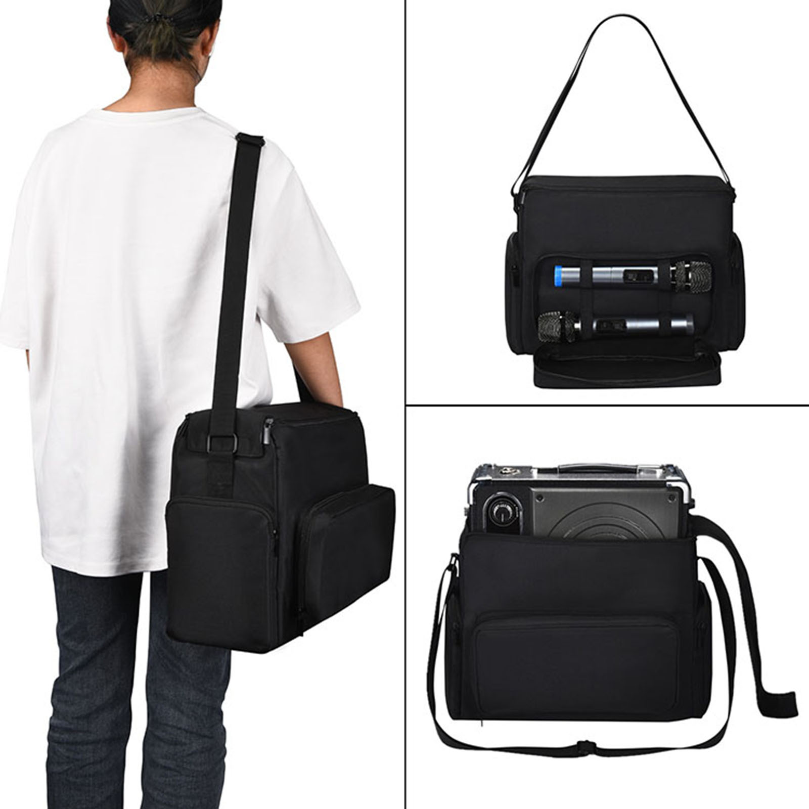 Black Multifunctional Storage Bag Accessories for JYX S55 Karaoke Wireless Bluetooth Speaker