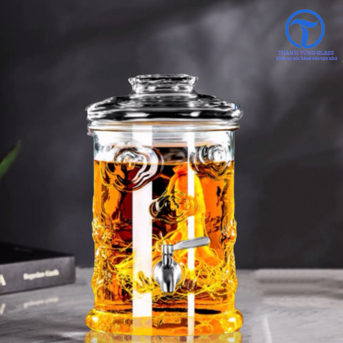 Bình Thủy Tinh Trụ Rồng 6 Lít Có Vòi