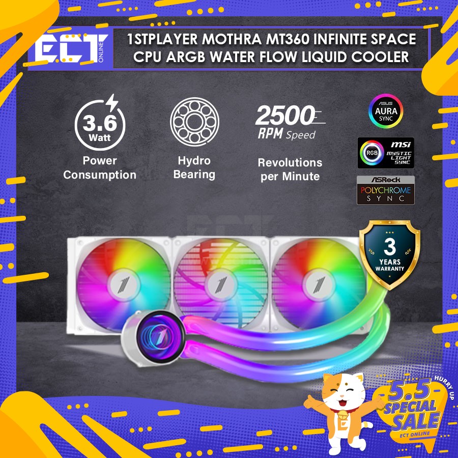1STPLAYER Mothra MT240 / MT360 Infinite Space CPU ARGB Water Flow ...