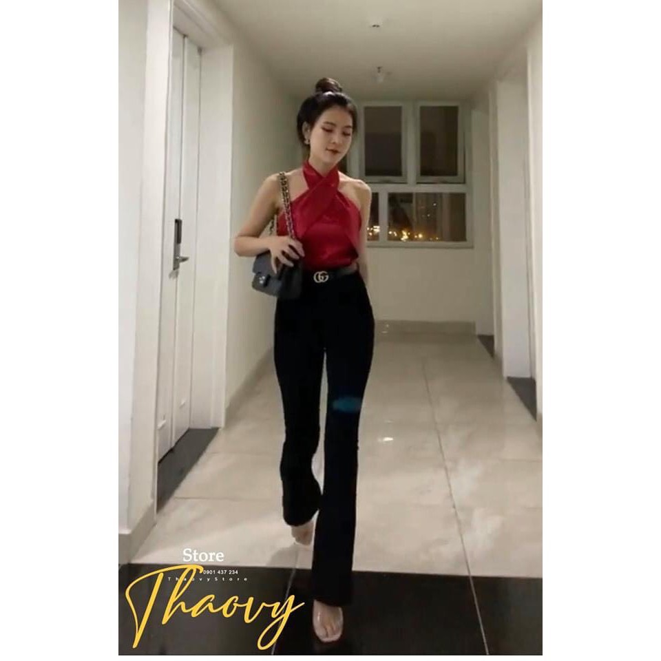 Áo phi lụa cổ yếm - kèm hình thật ,Áo phi lụa cổ yếm xoắn chéo cổ sang chảnh,áo cổ yếm,áo lụa cổ chéo,áo cổ đổ phi lụa hở lưng,áo yêm nữ sexy,