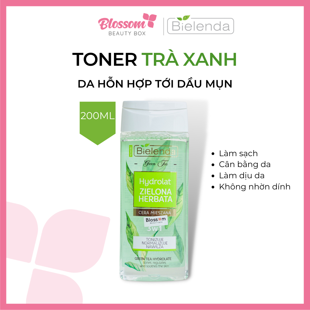 Toner nước hoa hồng trà xanh bielenda green tea 200ml