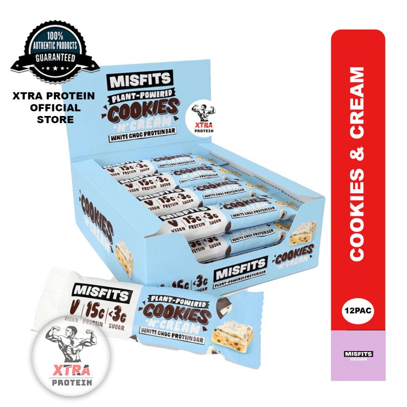 Misfits Vegan Gluten Free Protein Bar (45g) Cookies And Cream 12 Pack