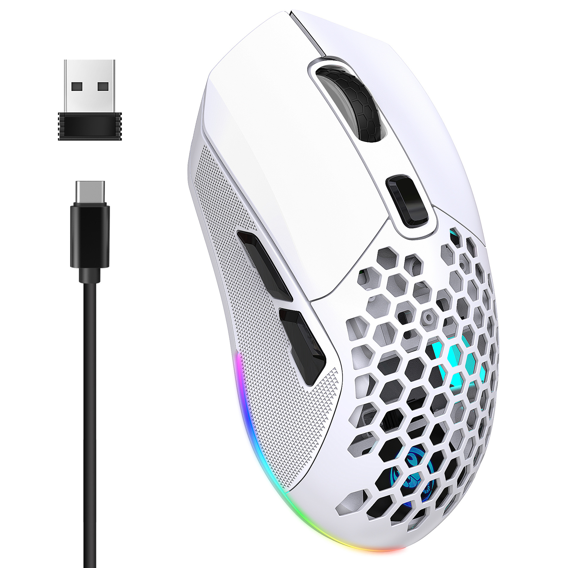 HXSJ T28 Rechargeable 4800dpi Backlit RGB Wireless Mouse Lightweight