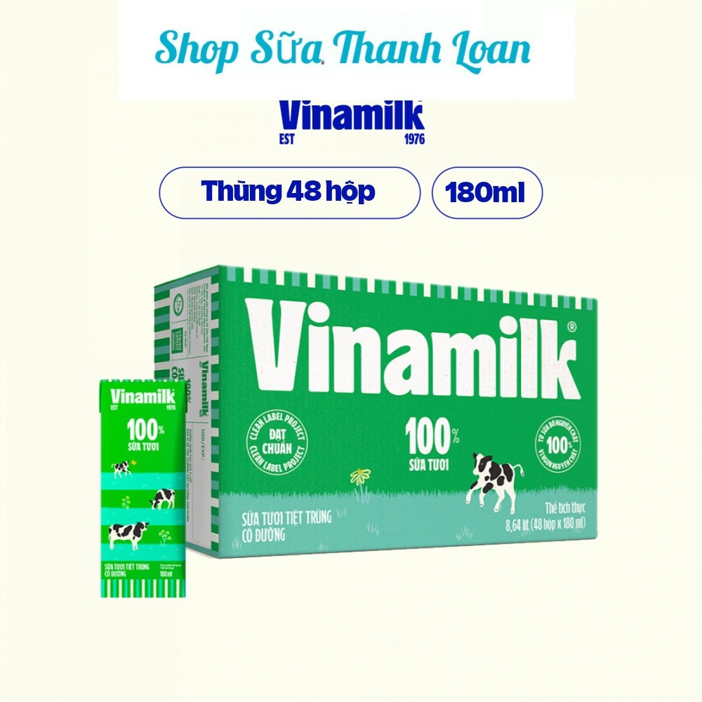 Lóc 4 hộp sữa tươi tiệt trùng vinamilk 100% có đường 110ml