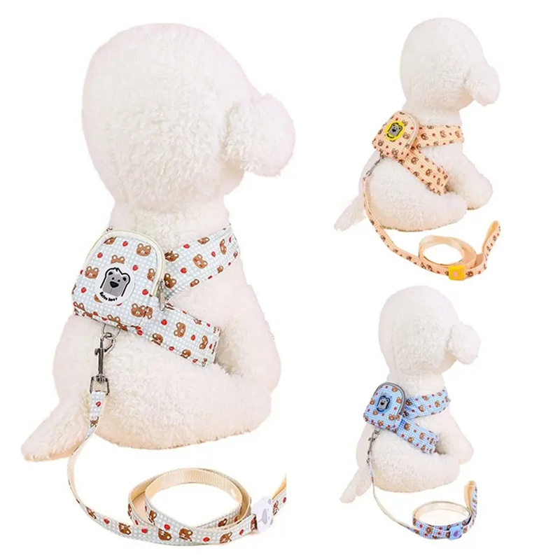 Stylish Adjustable Pet Leash Dog Harness Leash Mesh Breathable Collar Leash Strap Complete Set Pet Leash Belt Traction Rope Dog Collar Traction Rope Pet Harness Dog Breast Strap Dog Vest