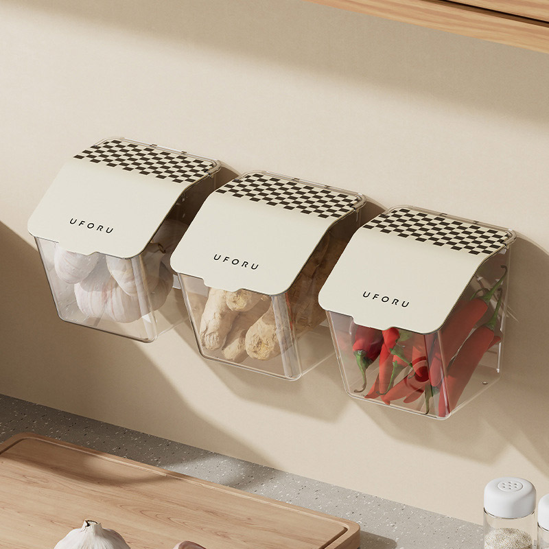 Storage basket kitchen fresh ginger pepper storage box punch-free wall-mounted household onion ginger garlic storage box simple plastic