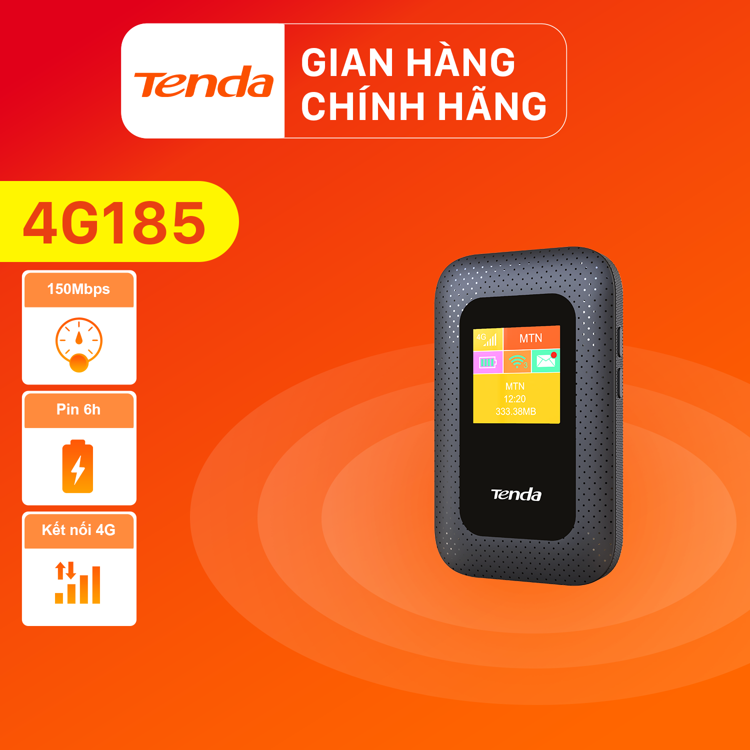 [Hàng mới về]Bộ phát Wifi di động Tenda 4G LTE 4G185 – Hãng phân phối chính thức