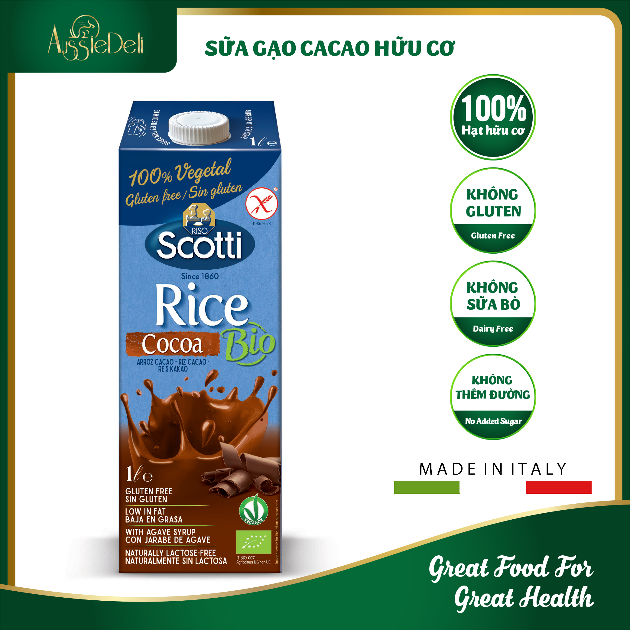 Sữa Gạo Cocoa Hữu Cơ Riso Scotti - ORGANIC Rice Cocoa Drink - 1L