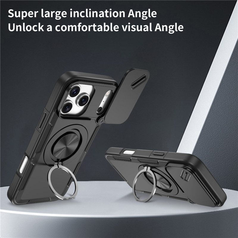 Case For IPhone 17 16 15 Max 14 Pro 13 12 11 Slide Camera Ring Stand Armor Anti-fall Protection Kickstand Covers_voghion.com
