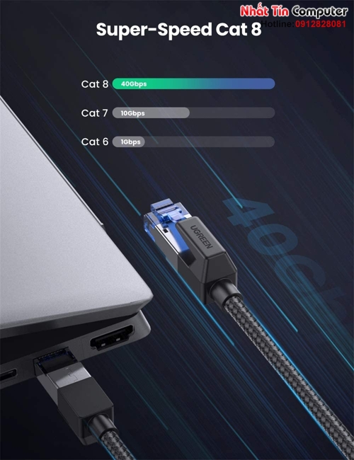 Cáp mạng Cat8 đúc sẵn bọc dù dài 10M Ugreen 30795 cao cấp