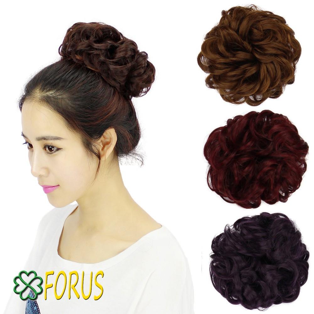 Tóc búi xoăn cột j25c, tóc dày đẹp - nâu đen