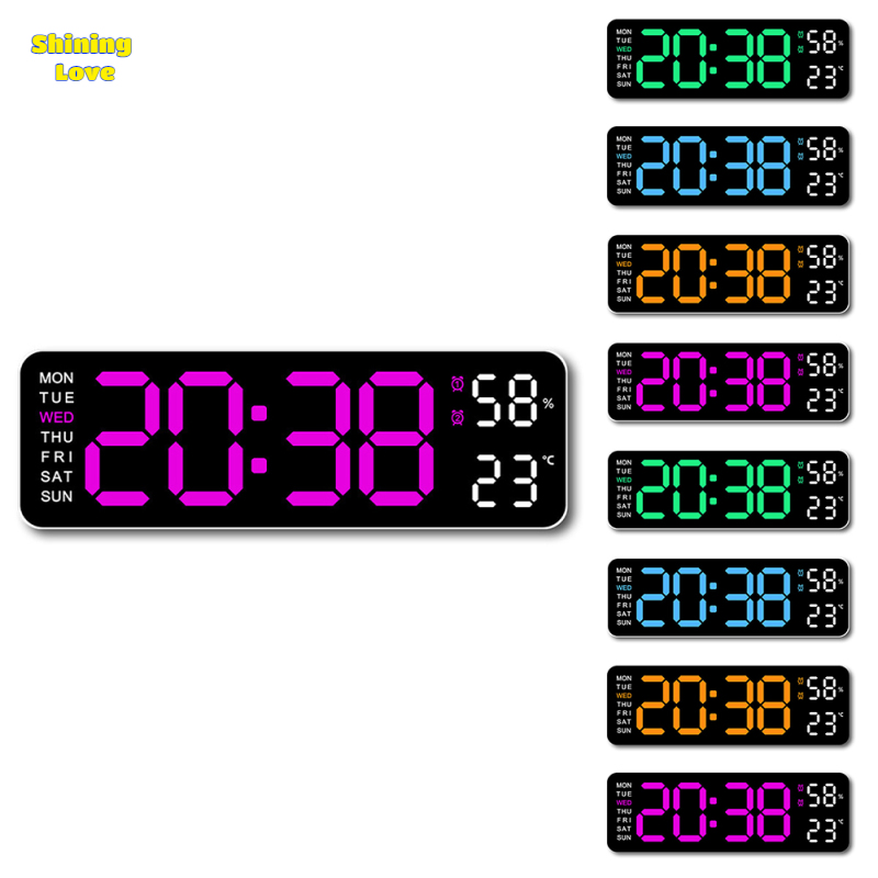 ShiningLove Digital Clock LED Electronic Alarm Clock, Date, Time, Week, Temperature, And Humidity Display, Modern Desk And Wall Clock, For Bedroom, Living Room And Office