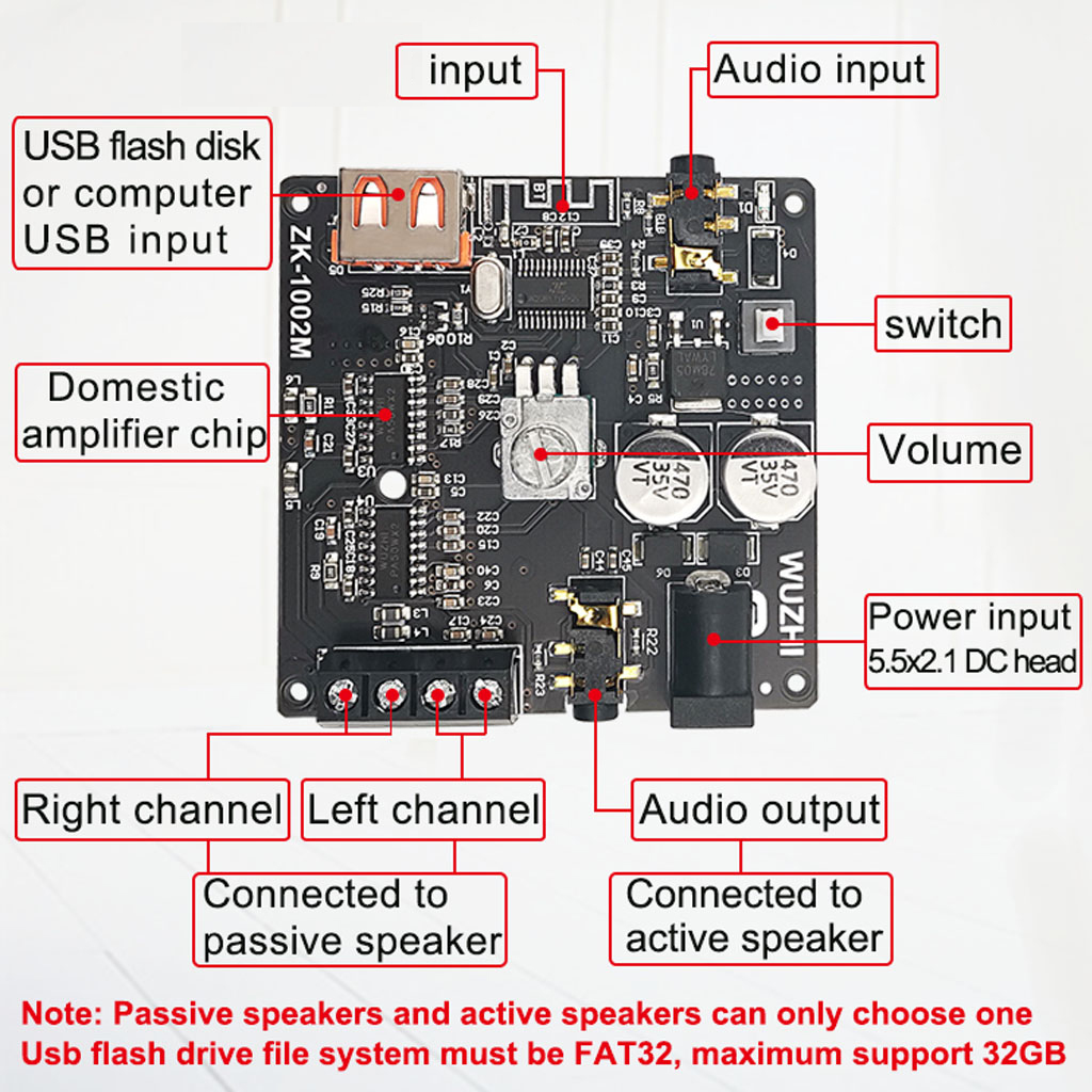 ZK-1002 Adjustable HIFI 5.0 Bluetooth-compatible Digital Power Amplifier Module Electronics with Treble & Bass Control