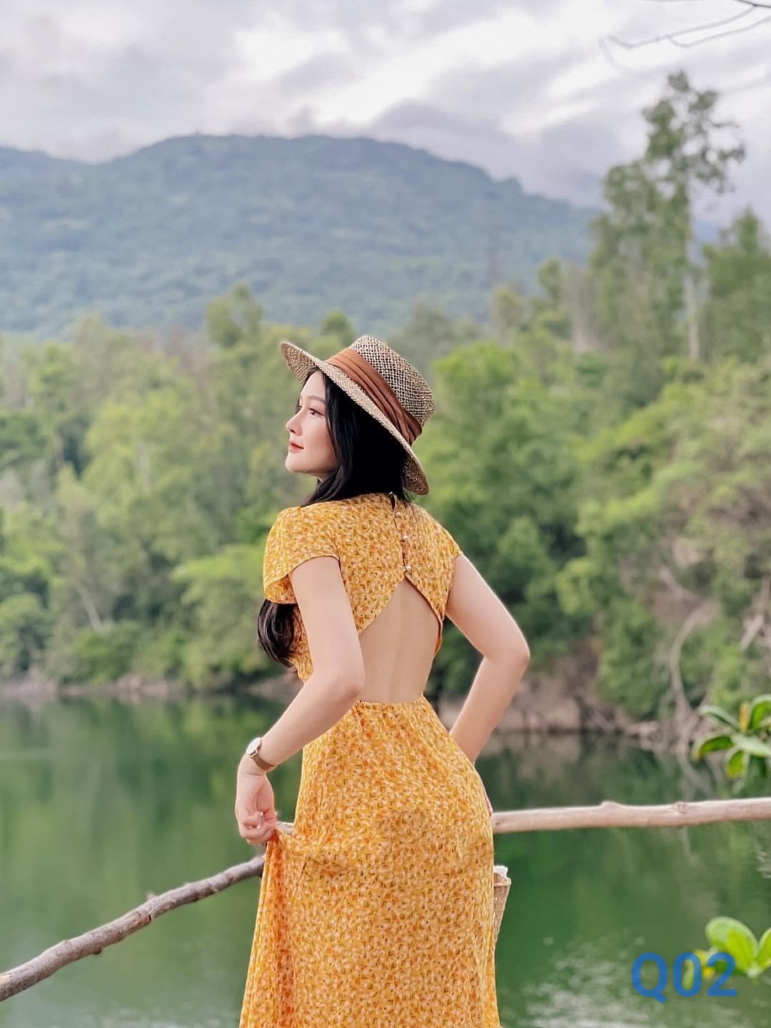 đầm voan hoa dài 2 lớp hàng cao cấp ld22