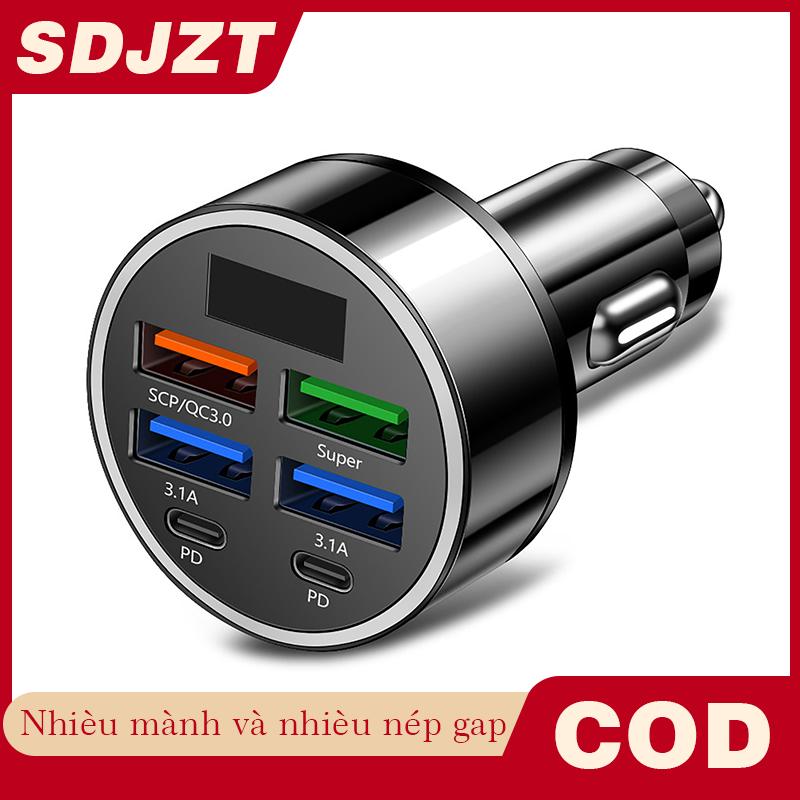 SDJZT 100W 6 cổng USB Type-C sạc xe hơi với điện áp hiển thị PD sạc nhanh