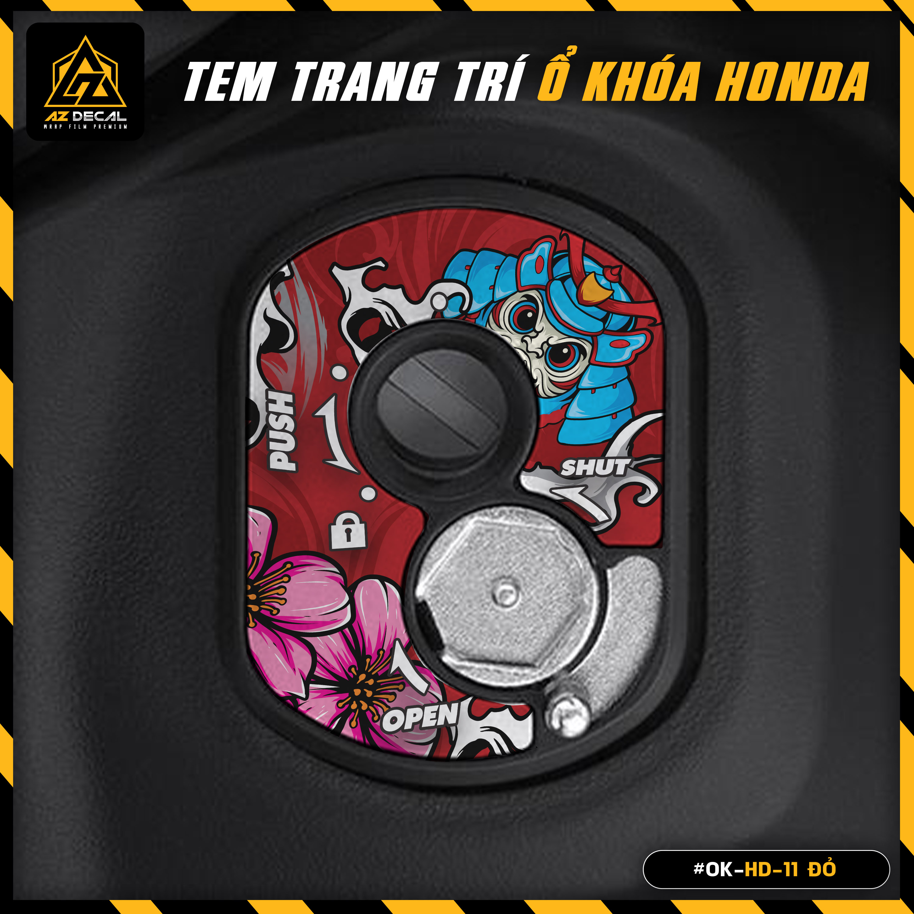 Tem Dán Ổ Khóa Cơ Honda Thiết Kế Samurai | OK-HD-11 | Decal Dán Ổ Khóa Xe Wave A RSX 110 100 Dream Vision Air Blade AB Winner V1 X - Azdecal