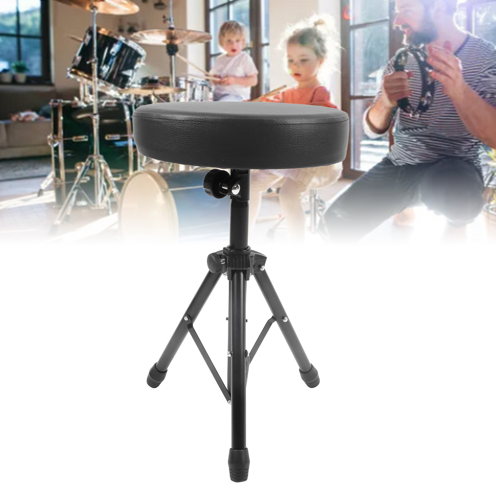Rotatable Drumming Stool Non Slip Non Deform Durable Good Support Drum Throne Padded Collapsible with Stand for Percussion