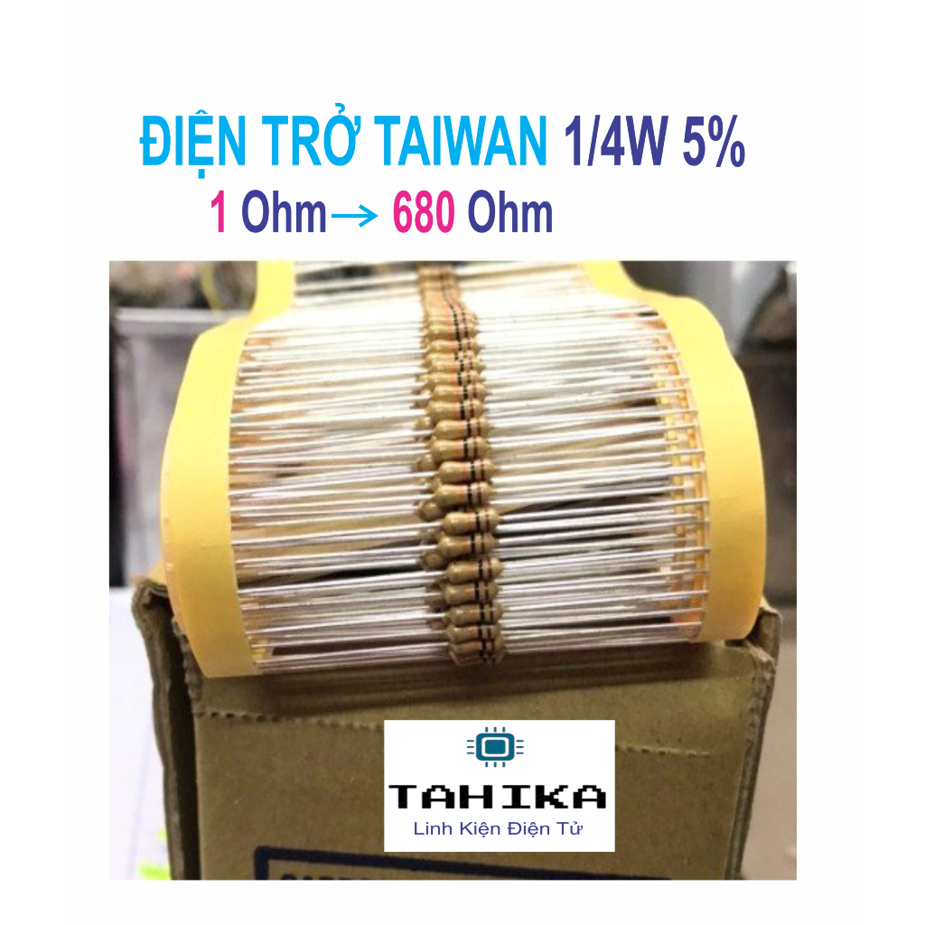 Điện trở đài loan 1/4w +-5 % từ 1 ôm đến 680 ôm - linh kiện điện tử tahika