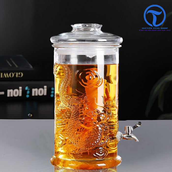 Bình Thủy Tinh Trụ Rồng  8 Lít (Có Vòi)