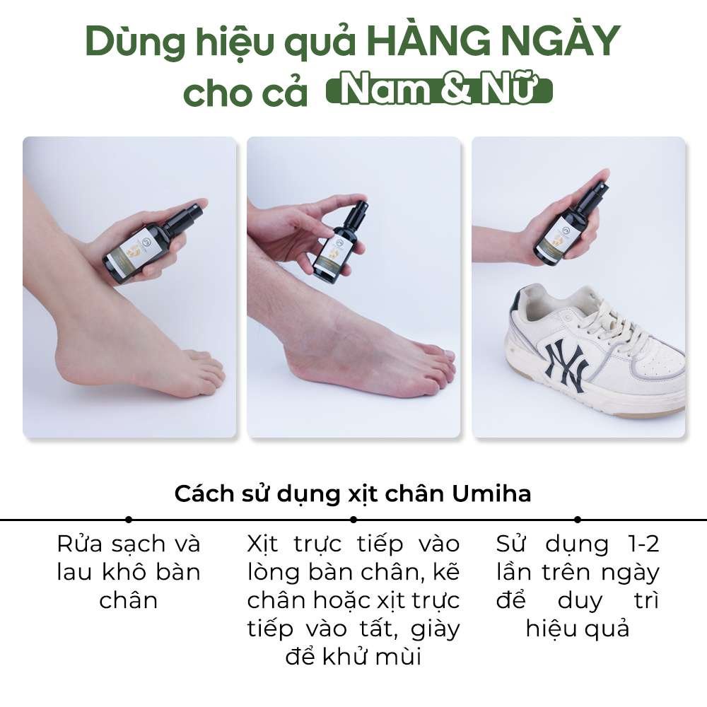Xịt khử mùi hôi chân và xịt khử mùi giày UMIHOME (100/50ML) giúp ngăn tiết mồ hôi và vi khuẩn gây mùi chân