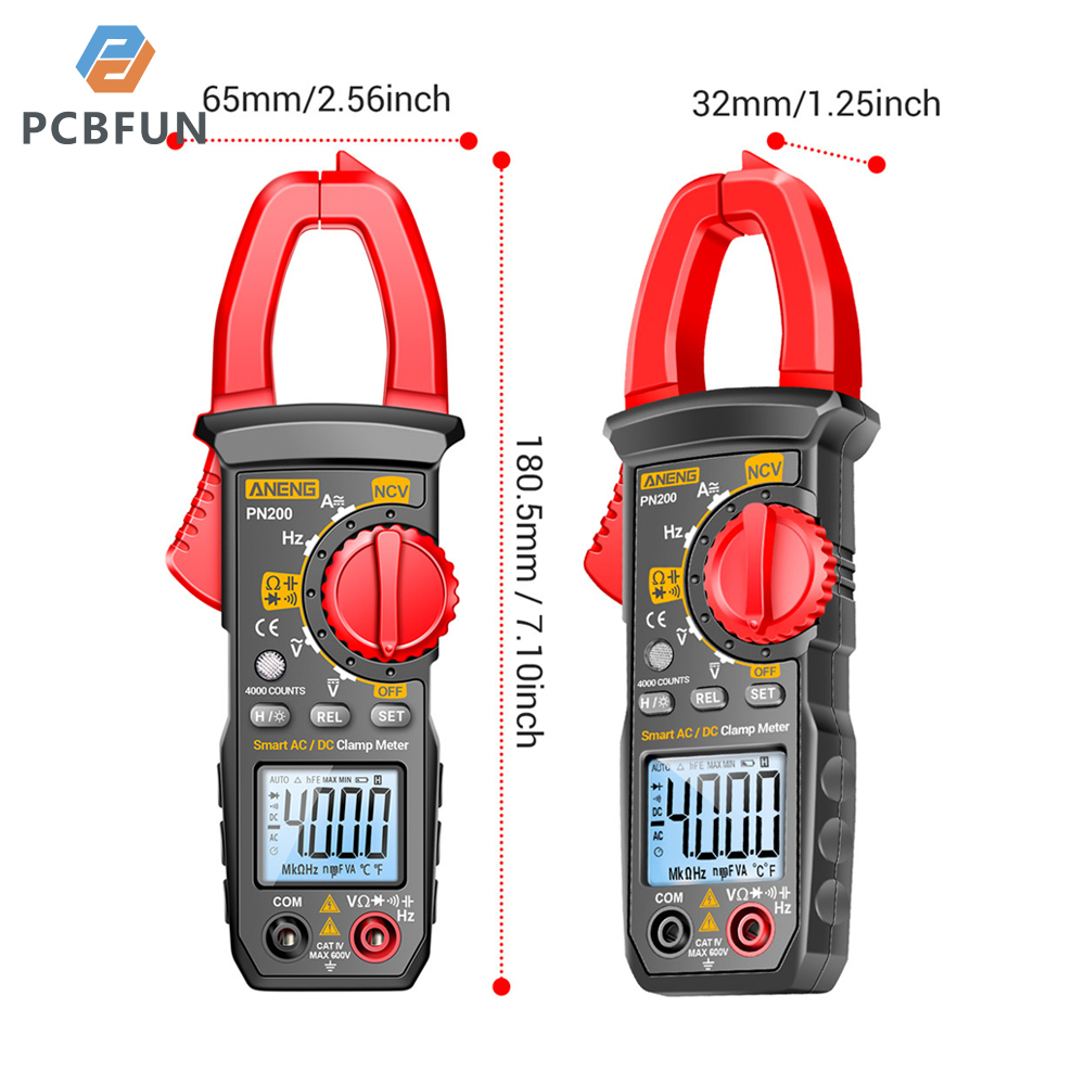 Pcbfun PN200 Đồng hồ kẹp đo điện kỹ thuật số vạn năng AC hiện tại và AC/DC 4000 đếm vôn kế với Amp Volt Ohm kiểm tra kháng auto-khác nhau,