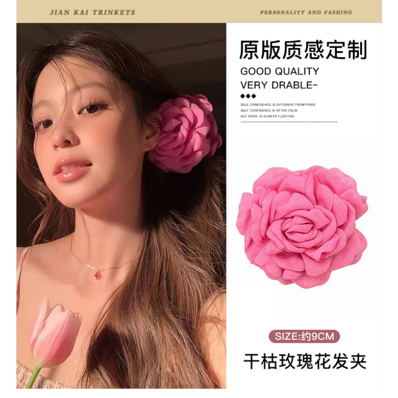 Kẹp tóc hoa hồng thanh lịch lãng mạn kiểu Pháp dành cho nữ