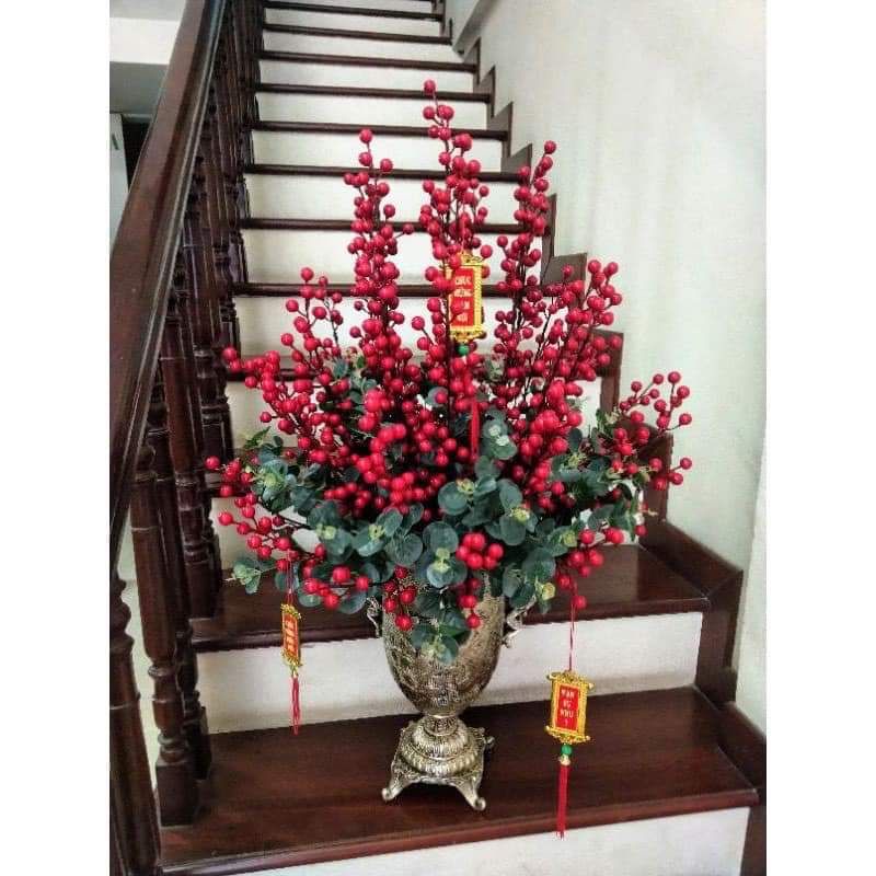 CÀNH ĐÀO ĐÔNG CAO CẤP DÀI 100CM 12 NHÁNH QUẢ