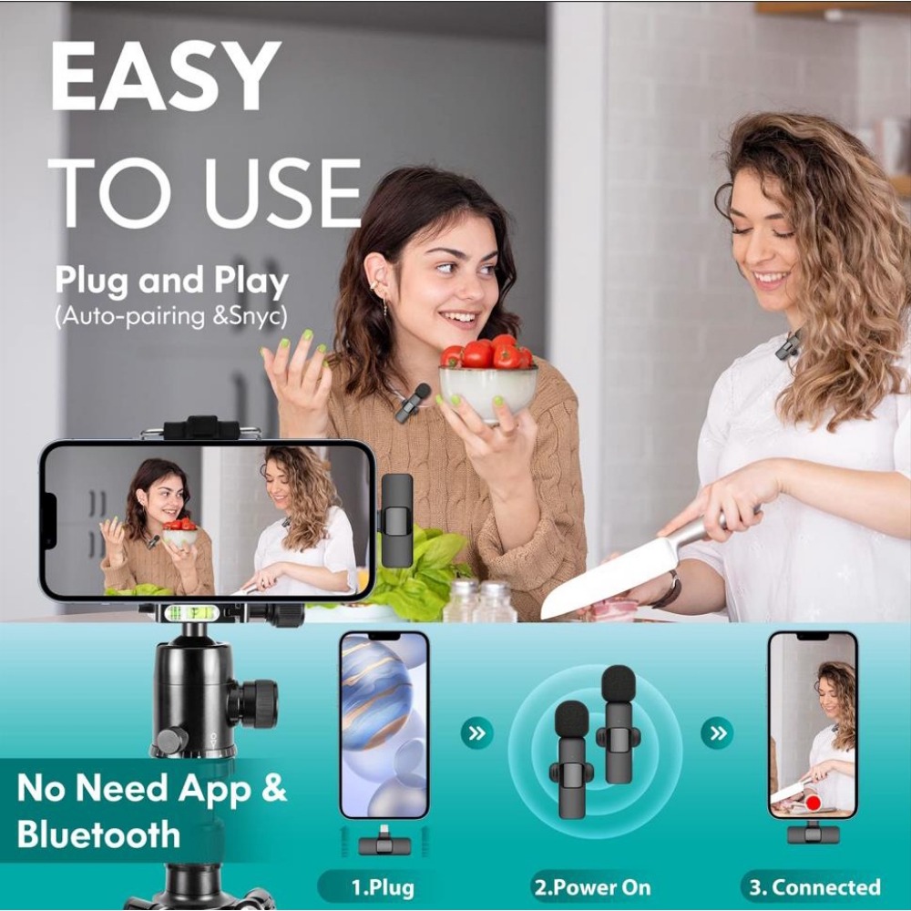🎙️COD+original+Ready Stock 🎙️K9 Wireless Microphone mic 2.4GHz for iPhone & Type-C with Clip Professional Mic Live Broadcast Mobile