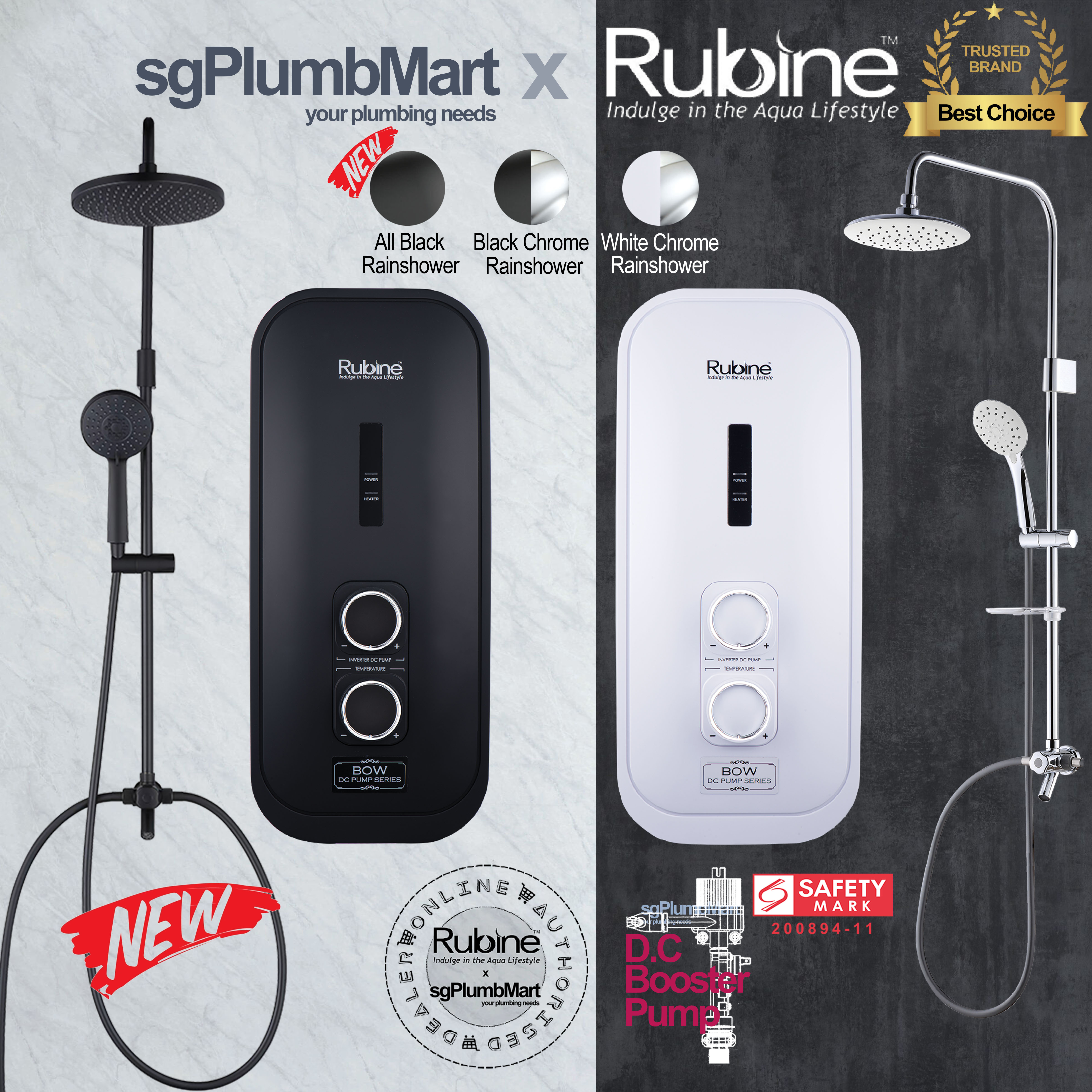 Rubine x sgPlumbMart RWH 3388 Instant Heater With Built-in DC Booster Pump  u0026 Rainshower RWH3388 Full Black Edition RWH3388B RWH3388W | Lazada Singapore