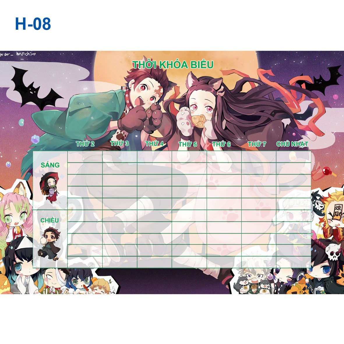 Thời Khóa biểu anime Kimetsu No Yaiba ( Nhiều mẫu khác nhau- combo 3 tờ thời khóa biểu -22k)