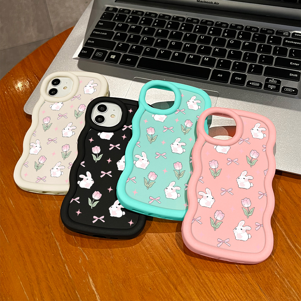 TA for Vivo Y02 Y02A Y02T Back Cover Macaron Wave Soft Silicone Mobile Phone Cover Rabbit Flowers Pattern Case. 