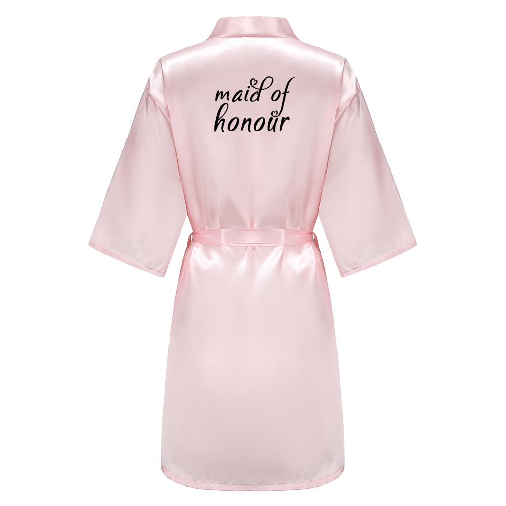 【Seasonal Sale】 New Bride Bridesmaid Robe With Black Letters Mother Sister of the Bride Wedding Gift Bathrobe Kimono Satin Robes SP005. 