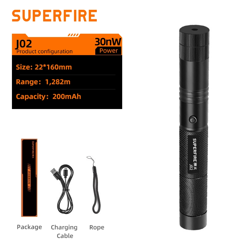 SUPERFIRE J02 Green Laser Pointer - USB Rechargeable Aluminum Pen Laser (Class 3R <1mW, Presentation & Astronomy)_voghion.com