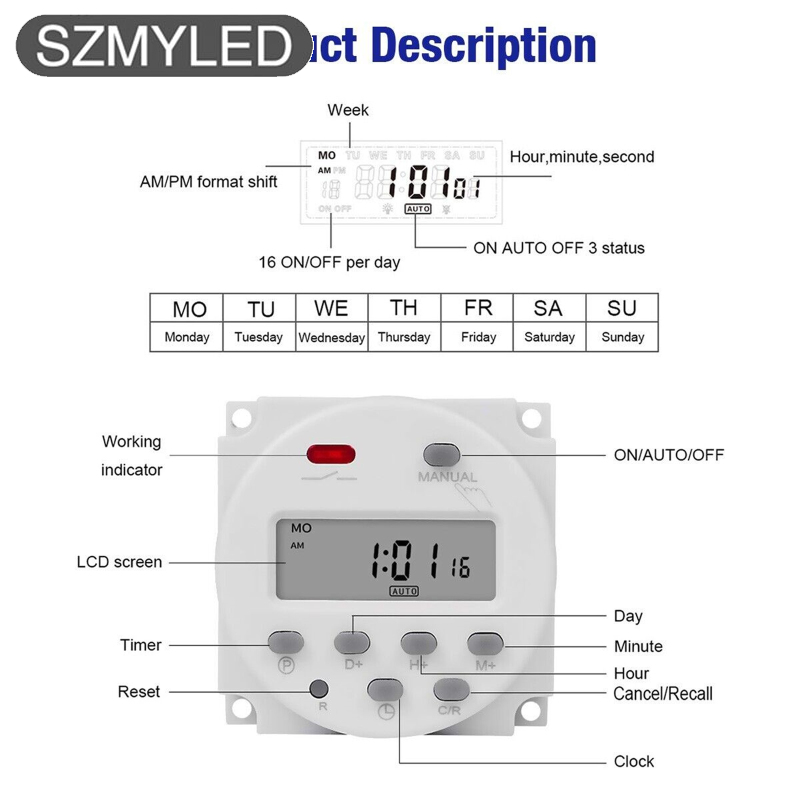 Dc 12v Lcd Digital Timer Programmable Time Week Date Display Energy-saving Timer With Memory Function