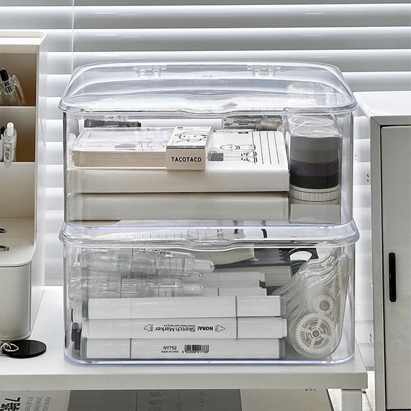 Desktop storage box Sundry stationery sorting box Dustproof box with cover Transparent storage box for office dormitory Drawer desktop storage box desktop storage box desk storage rack drawer multifunctional drawer glove box