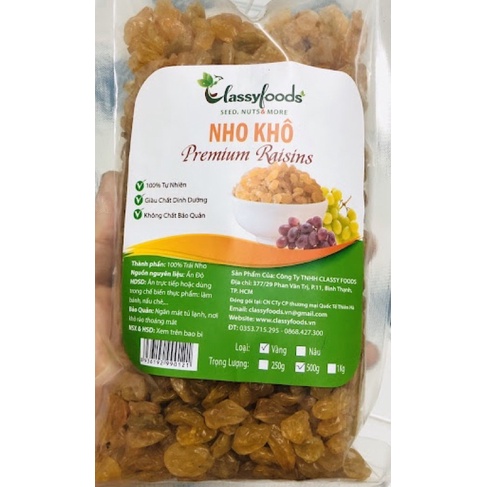 500g/1Kg Nho Vàng Sấy Khô Ấn Độ