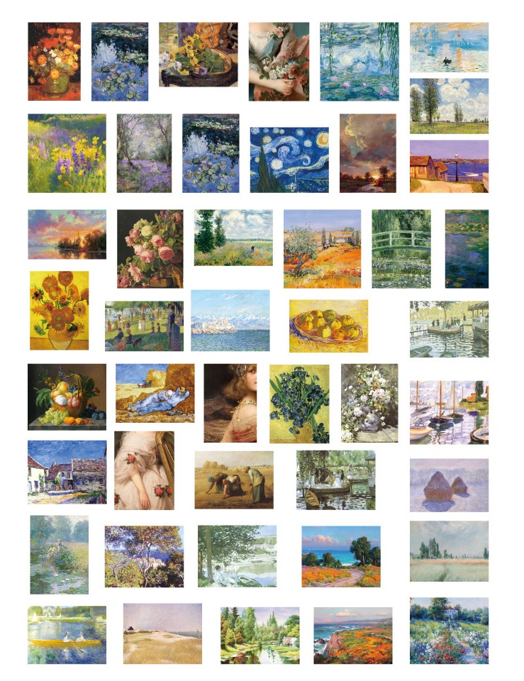 Hộp 45 stickers hình tranh cổ điển