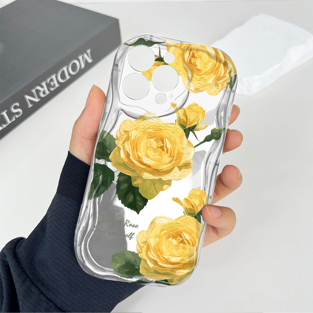 BILI for Samsung A52 4G 5G A52S 5G Back Cover Yellow Rose Pattern Cream Texture Wavy Soft Silicone Mobile Phone Covers. 