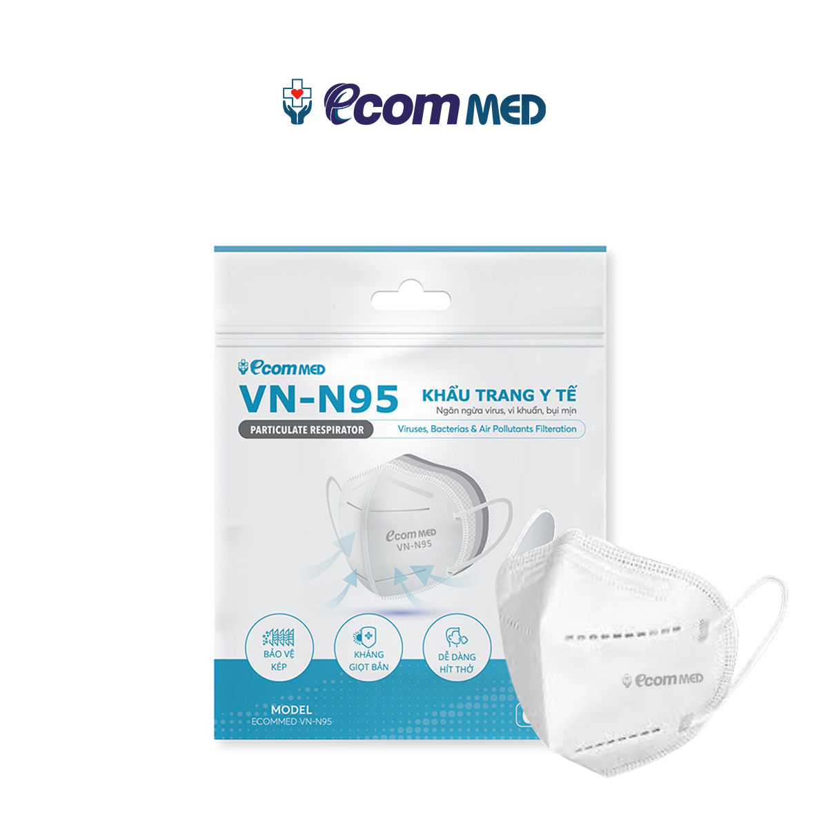 Combo 300 Cái Khẩu Trang N95 EcomMed (60 Bịch)
