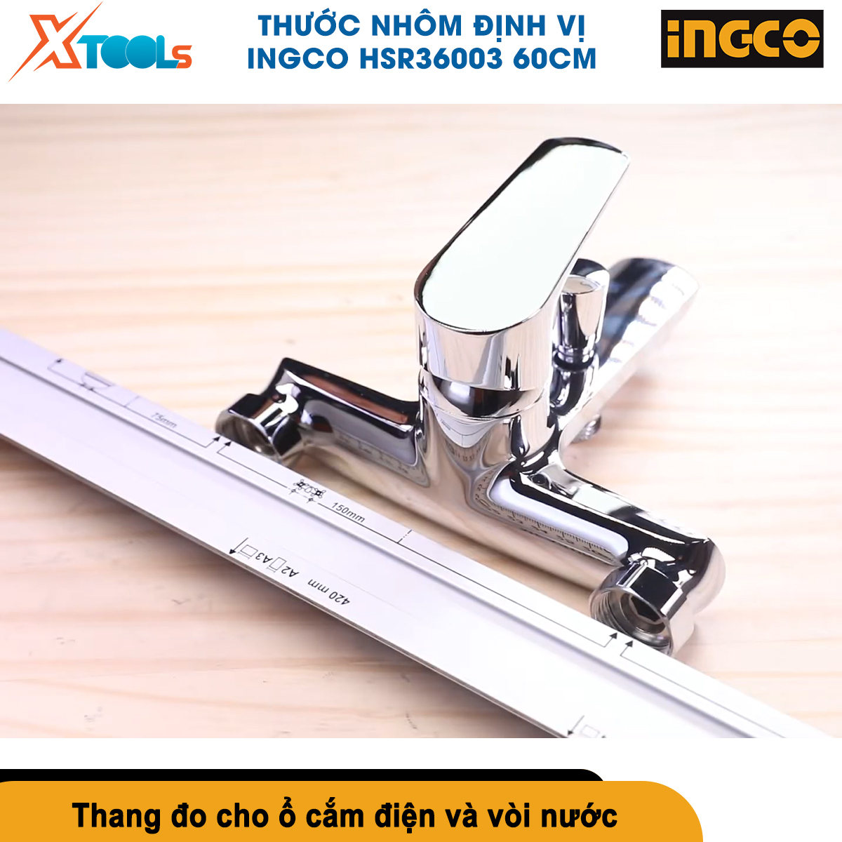 Thước nhôm định vị đa năng INGCO HSR36003 60cm thước thủy cân bằng xây dựng tích hợp đa chức năng thang đo ổ cắm điện ống nước