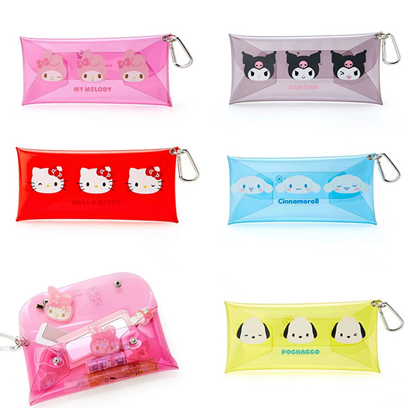 Sanrio Kuromi Hello Kitty Purin Dog Pencil Case Cartoon Transparent Water Proof Storage Bag Bags Pendant Student Stationery Box. 