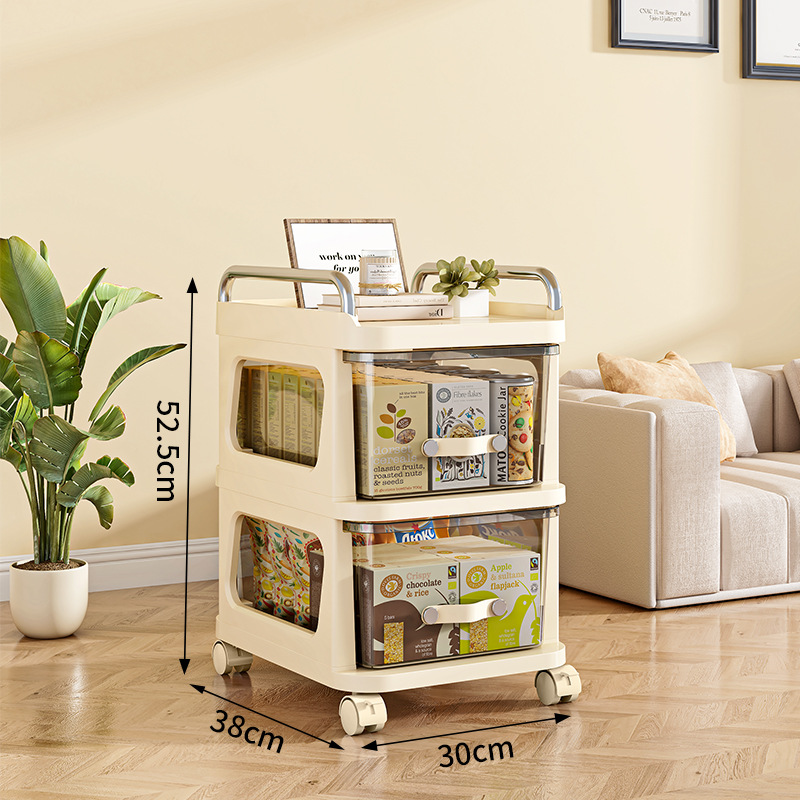 Drawer-type storage cabinet, household multi-functional movable multi-layer storage cabinet, bedroom trolley, cream wind shelf