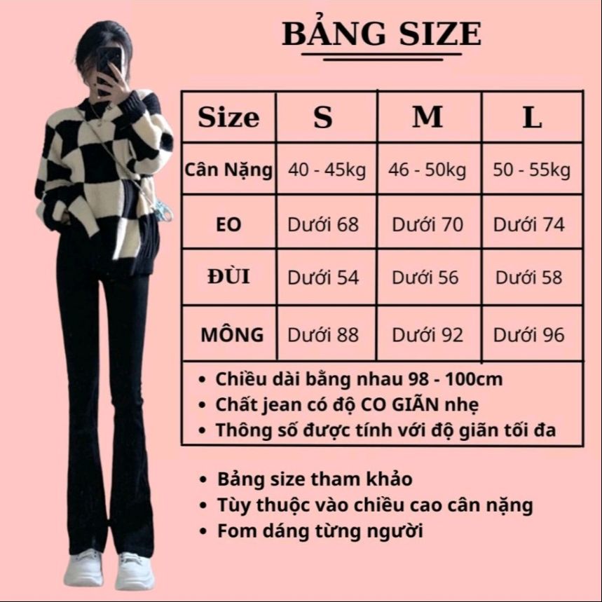 Quần jean nữ ống loe trơn basic, Chất Jean Co Giãn thoải mái vải mềm chuẩn xịn - RÒM93 BOUTIQUE