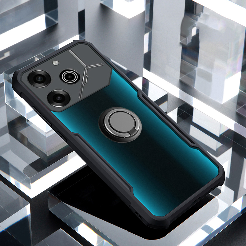 For Tecno Pova 6 NEO case Hard Clear Transparent Shockproof Armor Car Adsorb Holder Ring For Tecno Pova 6 Pro Back cover Phone Cases.