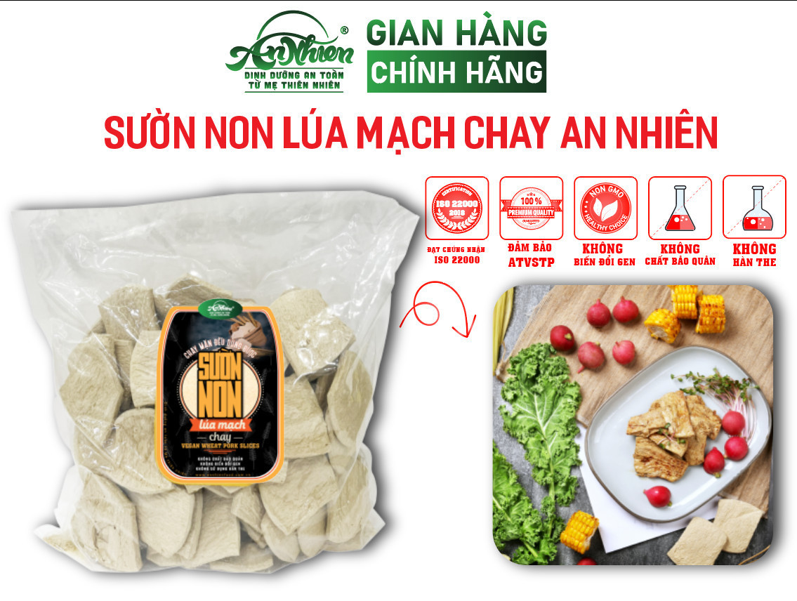 Dinh dưỡng cao, 1kg sườn non lúa mạch chay an nhiên, thịt chay, thực phẩm chay dinh dưỡng, thuần chay healthy