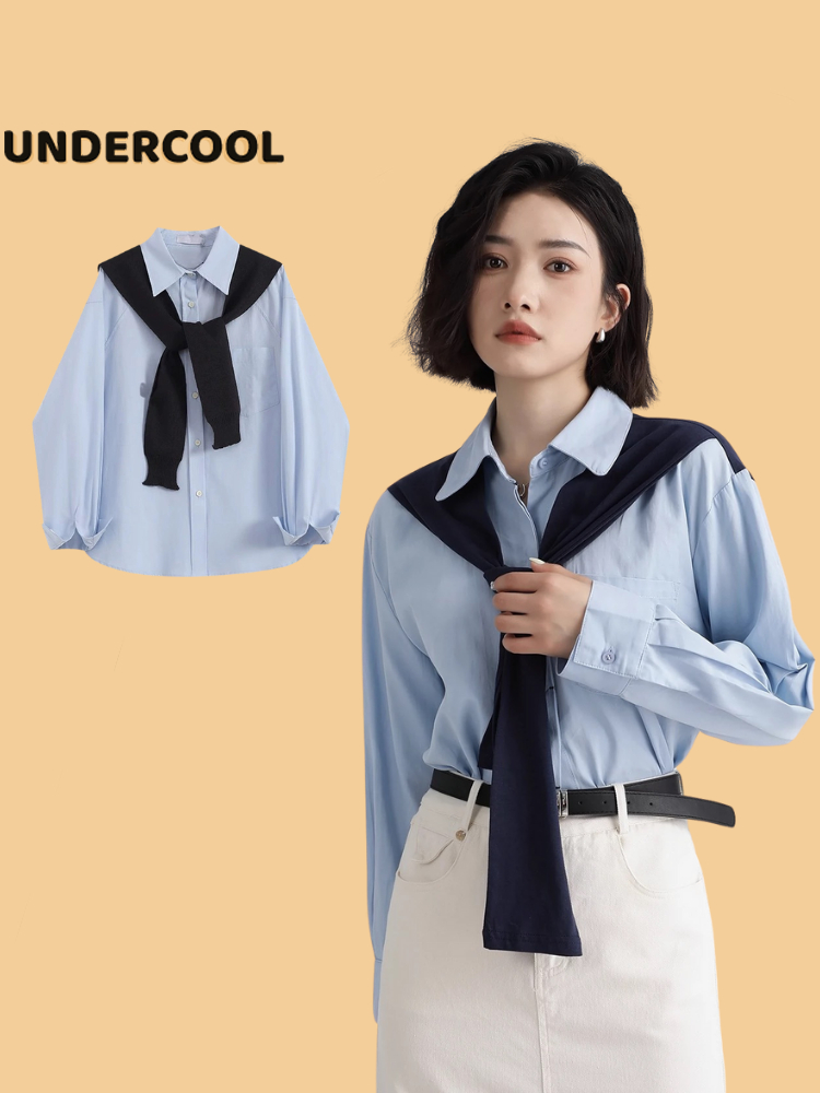 Áo Sơ Mi Phối Khăn Buộc UNDERCOOL Phong Cách Hàn Quốc 4 Màu
