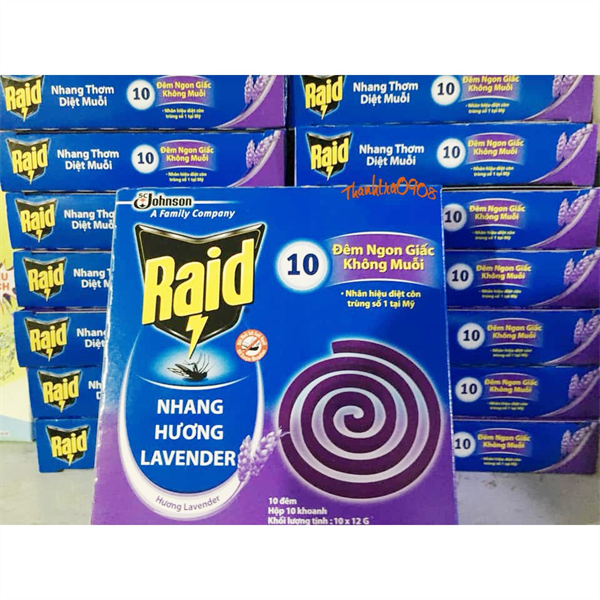 Nhang Thơm Đuổi Muỗi RAID Hương Lavender ( 1 Hộp 10 Khoanh)